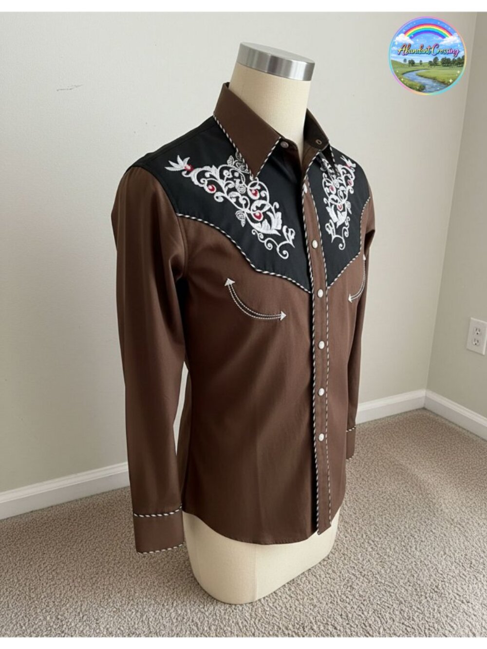 Men's Long Sleeve Pearl Snap Western Embroidered Rhinestone Button Down Shirt
